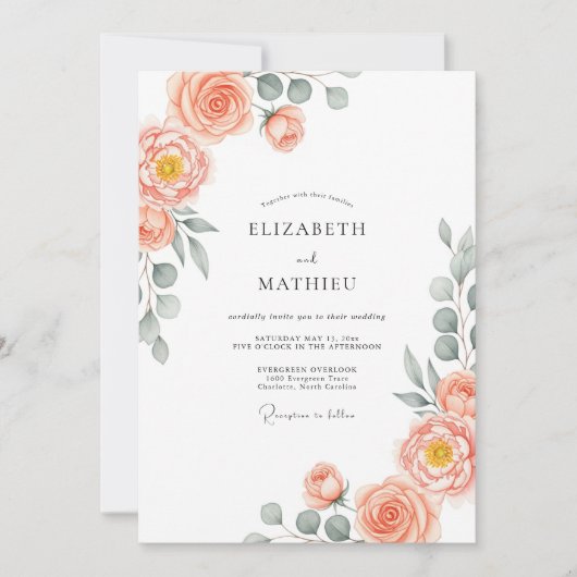 Invitation Peach Stately Spring Wedding (Devant)