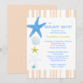 Invitation Peach Stripes Blue Beach Baby Baby shower (Devant / Derrière)