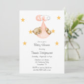 Invitation Peach Teddy Ours Pink Baby shower fille couche (Debout devant)