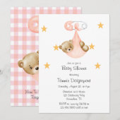 Invitation Peach Teddy Ours Pink Baby shower fille couche (Devant / Derrière)