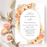 Invitation Peach unique, Blush Pink et Cream Oval Mariage<br><div class="desc">Dégustez vos invités avec cette élégante invitation de mariage avec une belle arche ovale avec d'exquises aquarelles florales entourant vos détails mariages avec des fleurs, du feuillage et de l'herbe pampa dans un magnifique mélange de pêche, d'orange, de rose roux, de taupe, de crème et de champagne. Aptitude à changer...</div>