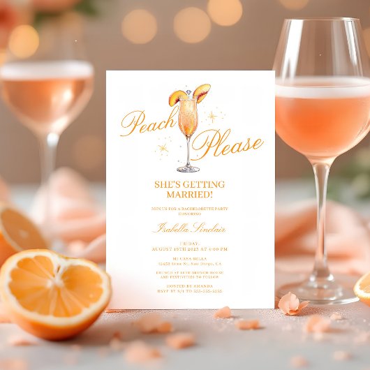 Invitation Peach Veuillez | Peach Bellini Bachelorette Party