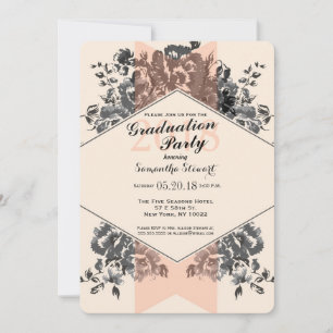 Invitation Peach Vintage Floral and Strip