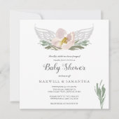 Invitation Peach Watercolor Florals Angel Wings Baby shower (Devant)