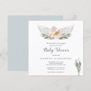 Invitation Peach Watercolor Florals Angel Wings Baby shower