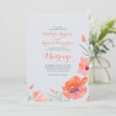 Invitation Peach Watercolor Florals Mariages d'été (Debout devant)