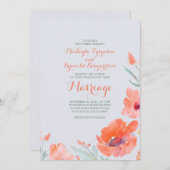Invitation Peach Watercolor Florals Mariages d'été (Devant / Derrière)
