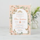 Invitation Peach Watercolor Golden Butterfly Quinceanera (Debout devant)