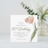 Invitation Peach Watercolor moderne Floral 80e fête d'anniver (Debout devant)
