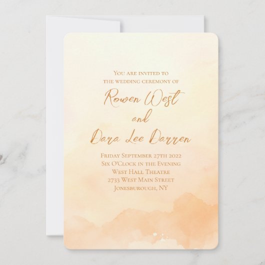 Invitation Peach Watercolor Ombre Mariage de peinture (Devant)