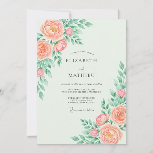 Invitation Peach Whimsical Spring Wedding (Devant)