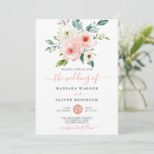 Invitation Peach White Aquarelle Florale Mariage (Debout devant)