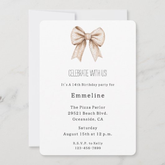Invitation Peach White Bow Anniversaire (Devant)