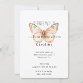 Invitation Peach White Dots Butterfly Birthday (Devant)
