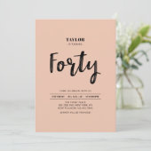Invitation Peach & White Simple Quarante fête d'anniversaire (Debout devant)