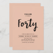 Invitation Peach & White Simple Quarante fête d'anniversaire (Devant / Derrière)