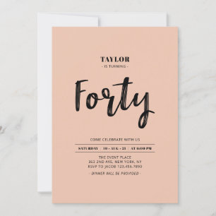 Invitation Peach & White Simple Quarantième 40e Anniversaire