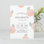 Invitation Peaches & Crème Cute Kawaii Fille 1er Anniversaire (Debout devant)