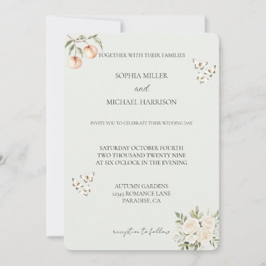 Invitation Peaches Papillon blanc Floral Mariage romantique (Devant)