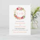 Invitation Peacht or rose rose couronne mariage monogramme (Debout devant)