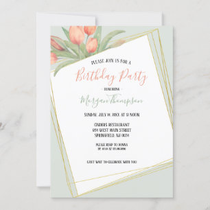 Invitation Peacht rose & Mint Spring Tulips fête d'anniversai