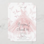 Invitation Peachy rose papillon Danser Robe Douce 16 Partie (Devant / Derrière)