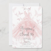 Invitation Peachy rose papillon Danser Robe Douce 16 Partie (Devant)