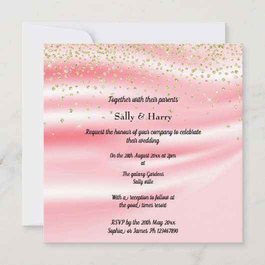 Invitation Peachy rose Satin Sparkle Gold (Devant)
