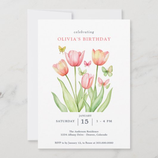 Invitation Peachy Watercolor Tulips Floral  (Devant)