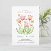 Invitation Peachy Watercolor Tulips Floral  (Debout devant)