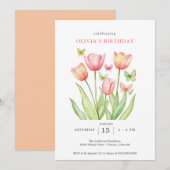 Invitation Peachy Watercolor Tulips Floral  (Devant / Derrière)
