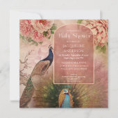 Invitation Peacock Arch Blush Peony Baby shower (Devant)