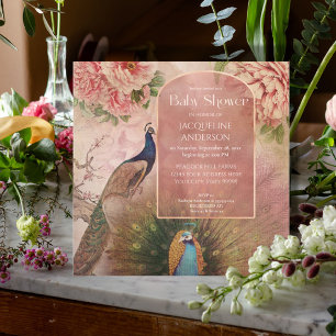 Invitation Peacock Arch Blush Peony Baby shower