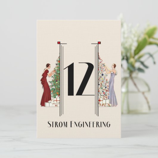 Invitation Peacock Art Déco Flair Noël Table Numéro 12 (Debout devant)