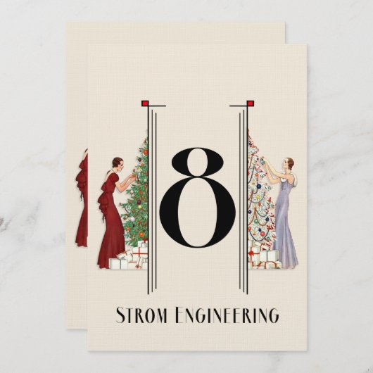 Invitation Peacock Art Déco Flair Noël Tableau Numéro 8 (Devant / Derrière)