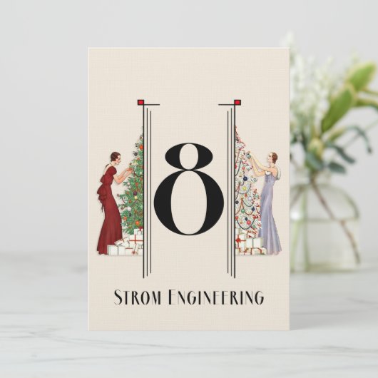 Invitation Peacock Art Déco Flair Noël Tableau Numéro 8 (Debout devant)