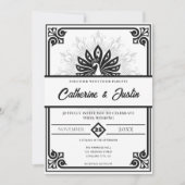 Invitation Peacock Art déco moderne Mariage noir et blanc (Devant)