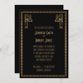 Invitation Peacock Art déco noir et or (Devant / Derrière)