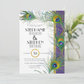 Invitation Peacock Art Déco Violet Plumes Typographie moderne (Debout devant)