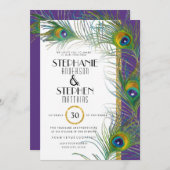 Invitation Peacock Art Déco Violet Plumes Typographie moderne (Devant / Derrière)