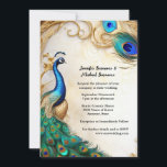 Invitation Peacock Art nouveau plumes luxe oiseau indien<br><div class="desc">Un design élégant et élégant sur un arrière - plan marbré beige clair bordée de détails Art nouveau, un paon rayonnant et chatoyant se tient sur le bord gauche et des plumes de paon en haut à droite, le tout contre un arrière - plan marbré beige clair qui porte des...</div>