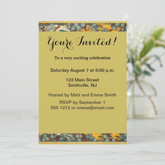 Invitation Peacock Art Nouveau Style rond design complexe (Debout devant)