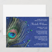 Invitation Peacock Bijoux en plumes Fête des mariées bleue (Devant / Derrière)