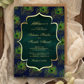 Invitation Peacock bleu vert plumes Mariage musulman