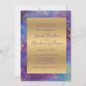 Invitation Peacock bleu violet Abstrait Mariage or (Devant)