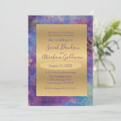 Invitation Peacock bleu violet Abstrait Mariage or (Debout devant)