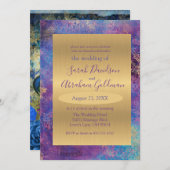 Invitation Peacock bleu violet Abstrait Mariage or (Devant / Derrière)