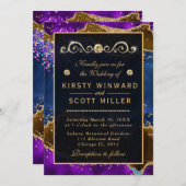 Invitation Peacock bleu & violet Agate & or parties scintilla (Devant / Derrière)