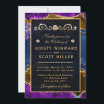 Invitation Peacock bleu & violet Agate & or parties scintilla<br><div class="desc">Bleu,  orange et violet Peacock Agate & faux or parties scintillant design avec or diamants clipart</div>