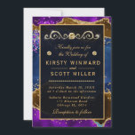 Invitation Peacock bleu & violet Agate & or parties scintilla<br><div class="desc">Bleu,  orange et violet Peacock Agate & faux or parties scintillant design avec or diamants clipart</div>